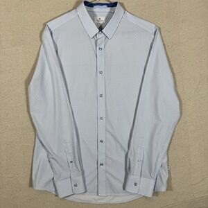 7 Diamonds Men's Button Down Shirt Size L Blue Pattern 4 Way Stretch Long Sleeve